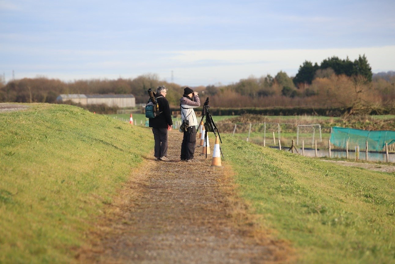 Birdwatchers using the specially designed mid-level path at Pilning